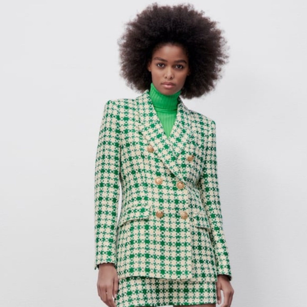 Zara Green and white blazer